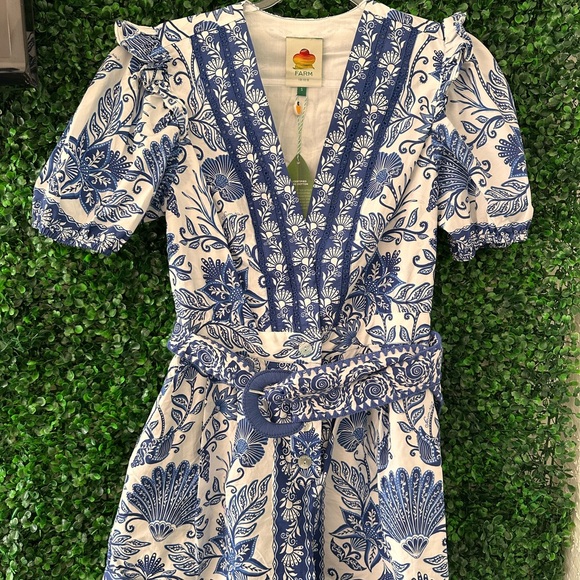 NWT Farm Rio Blue and White Floral Romper - Picture 2 of 7